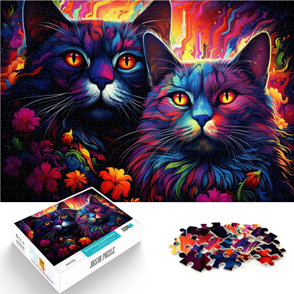 Puzzle adulto gato fantasía raro, rompecabezas adulto 2000 piezas, 70 cm x 100 cm, cartas grises, para adultos y familias, juguetes educativos, juegos en familia
