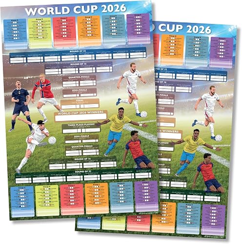 World cup wall chart 2026. World Cup Chart. UK Timings. A2 Poster Twin Pack. Includes details for every game with space to write results. Designed and printed in the Uk