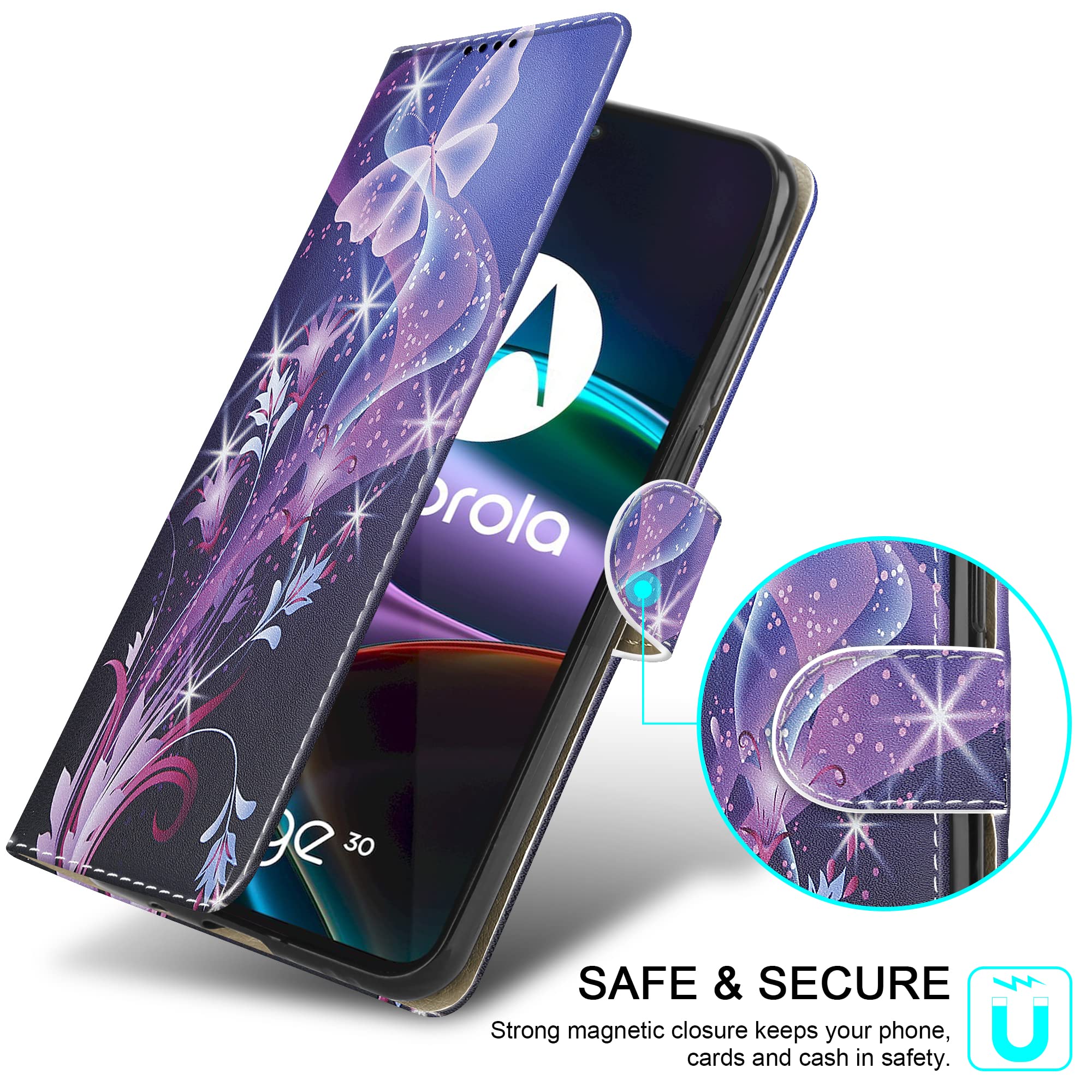 PIXFAB Custodia A Portafoglio In Pelle Per Motorola Edge 30 5G - Con Slot Carte, Supporto E Chiusura Magnetica (Blu) - 3