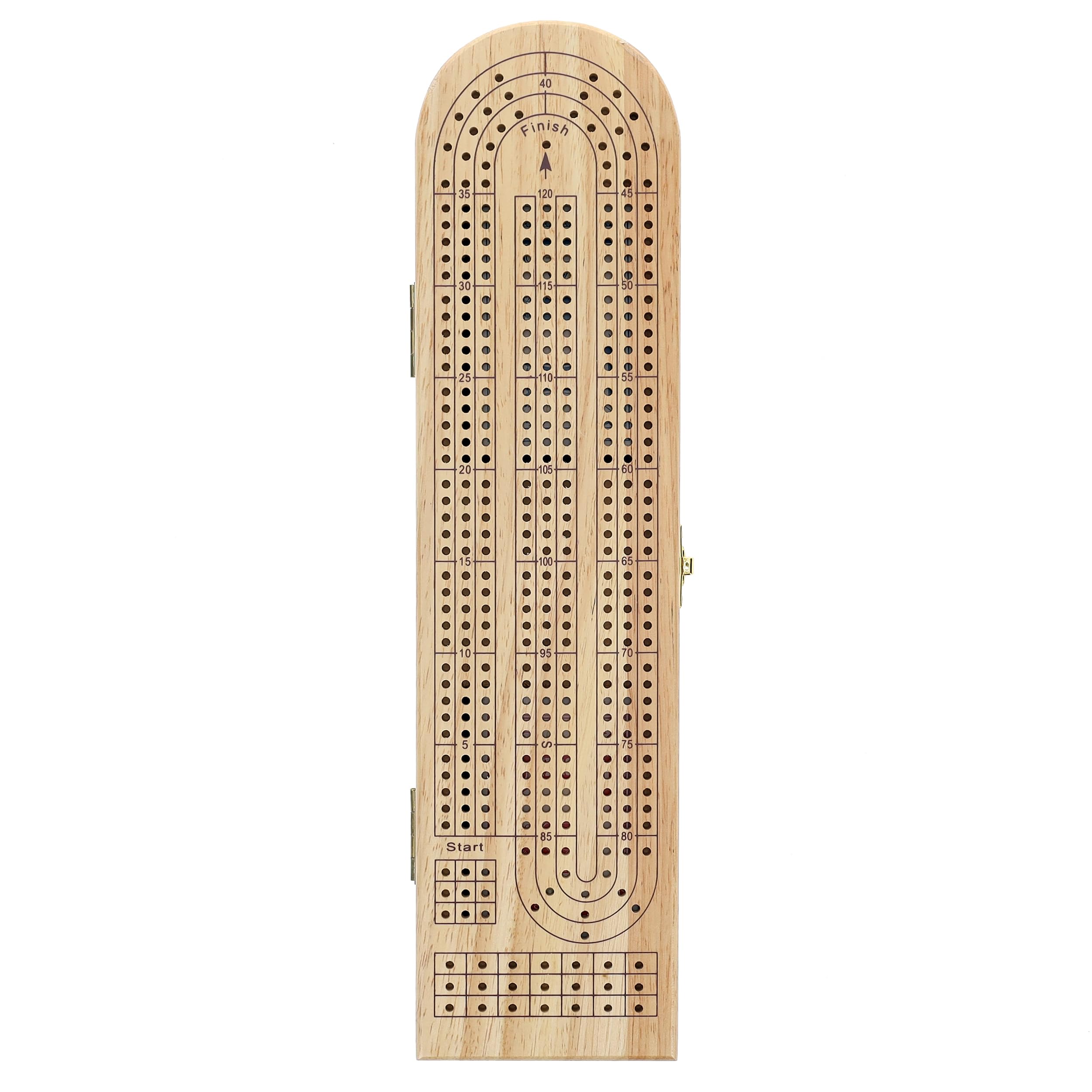 Pacific Shore Games Wooden Cribbage Board Set - 3-Track Continuous Board For 2-3 Players With Card Storage