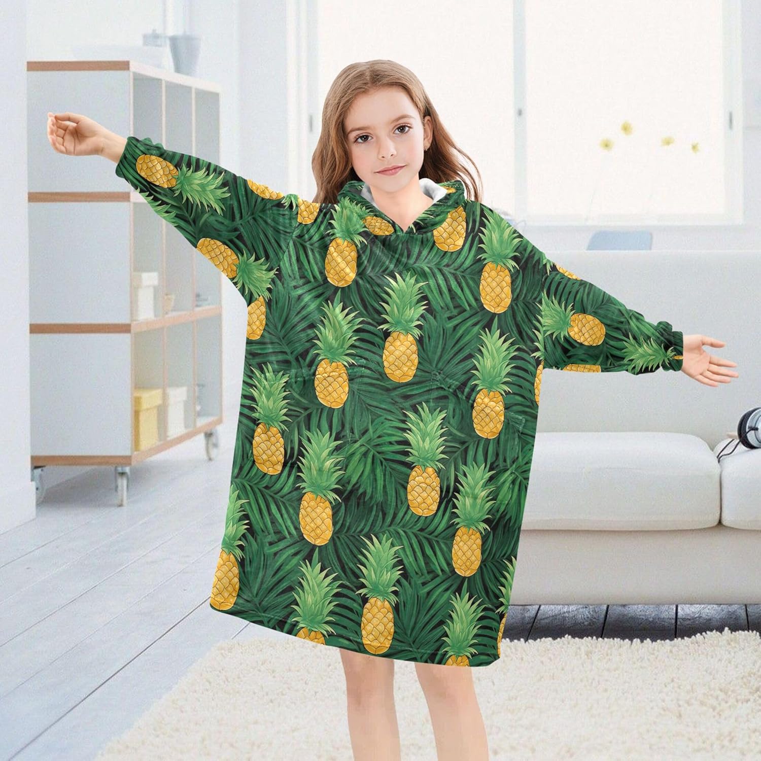 Pineapple Fruit Kids Wearable Blanket Hoodie with Pocket and Sleeves for Toddlers, Cute Hoodies Girls Boys B0403748