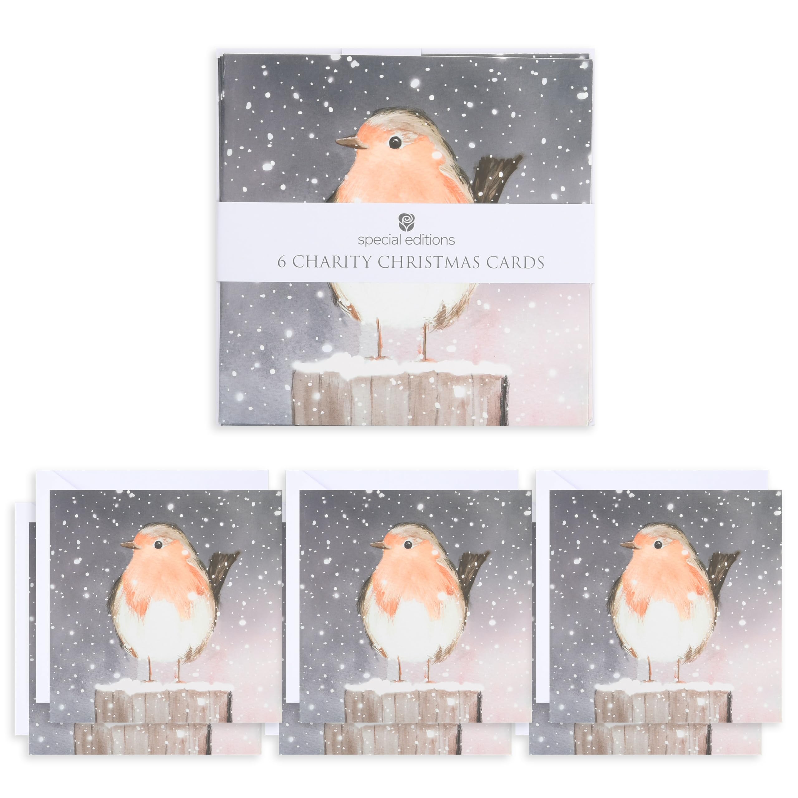 UK Greetings | Multipack of 6 Charity Christmas Cards for Him/Her/Friend | Christmas Gifts | Snowy Robin Design | 14.5 x 14.5cm