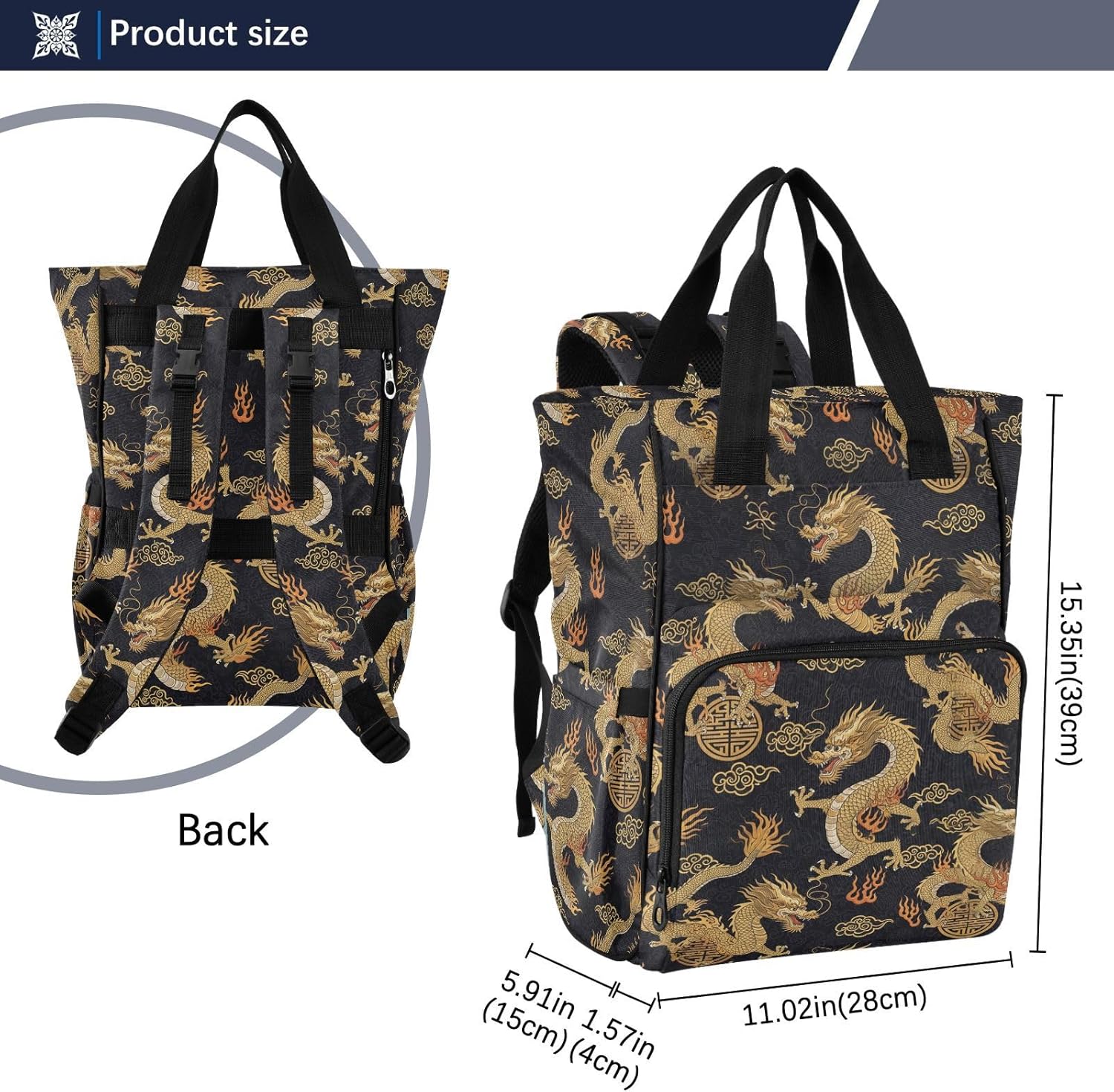 Dragon Cloud Black Print Diaper Bag Backpack for Baby Boys Girls Multifunction Baby Essentials Travel Tote with Stroller Straps & Bottle Storage Nappy Changing Bag for Moms Dads Baby Shower Gifts
