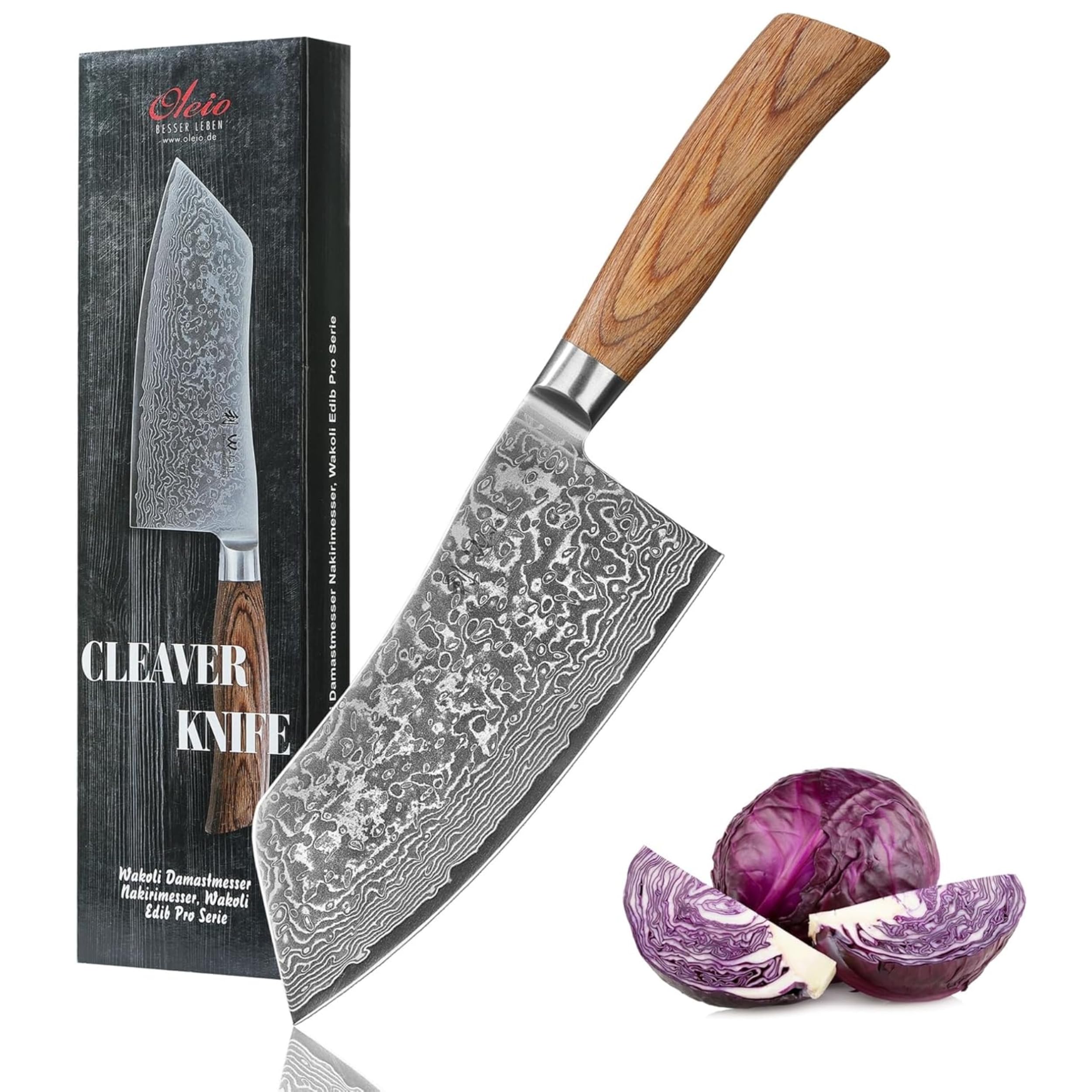 Wakoli EDIB Pro Chai Dao Messer, 17 cm Klinge aus Damaststahl mit VG10 Kern | 67 Lagen, 60 ± 2 HRC, 32 cm Gesamtlänge, Pakkaholzgriff und Geschenkbox; für Fleisch, Gemüse und Kräuter, nicht für Knochen