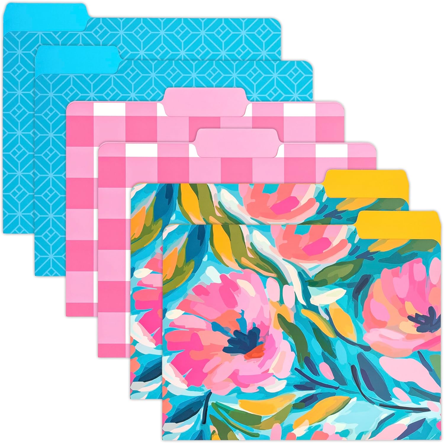 PAPERAGE 6 Pack Decorative File Folders, 3 Unique Designs, Heavyweight Paper, Letter Size (9.5 x 11.75) with 1/3 Cut Tabs (Sophisticated Brights Set)