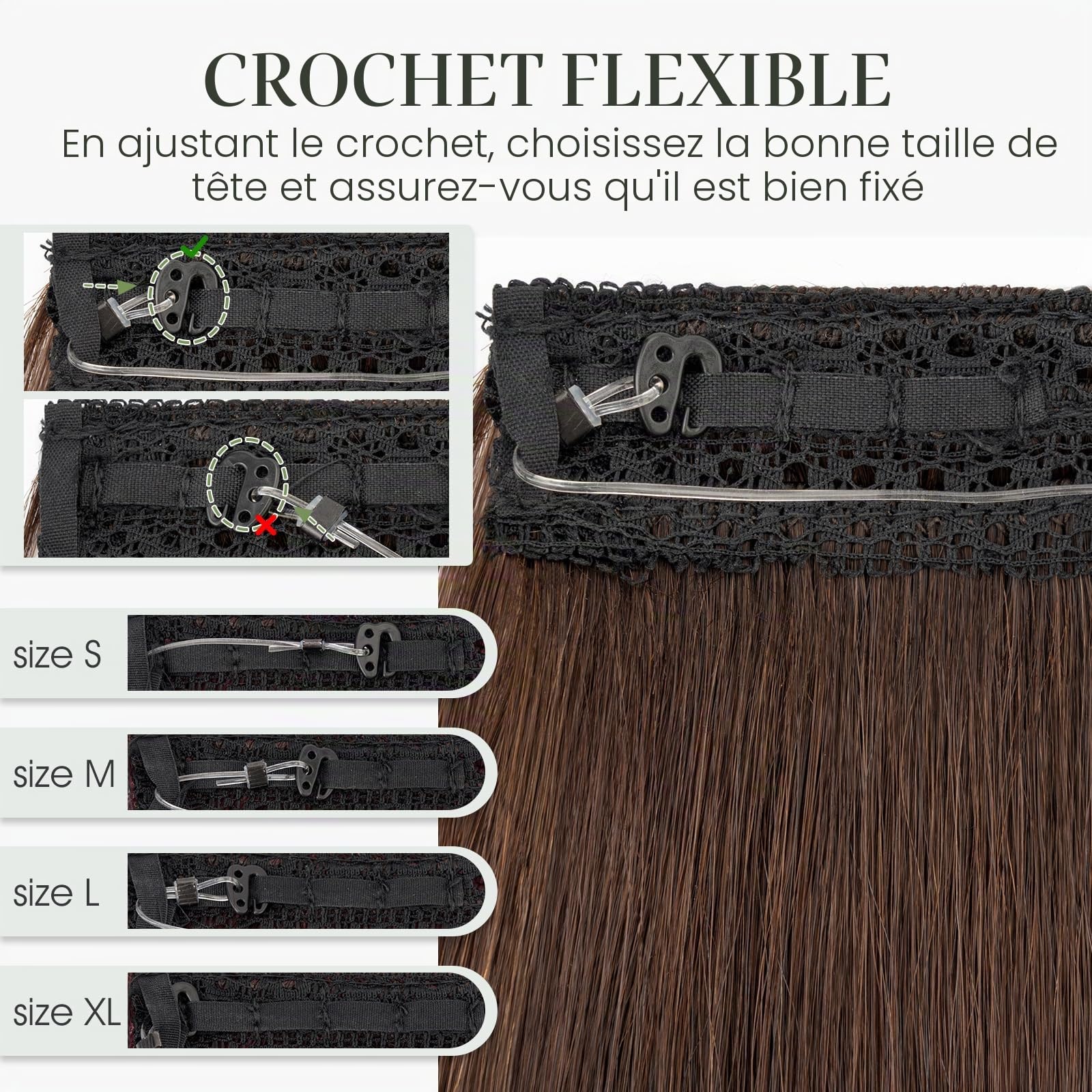 MY-LADY Extension Cheveux Naturel Fil Invisible 30cm Rajout Cheveux Humain Vrais avec Corde Ajustable pour Femmes #02 Marron Foncé 55g