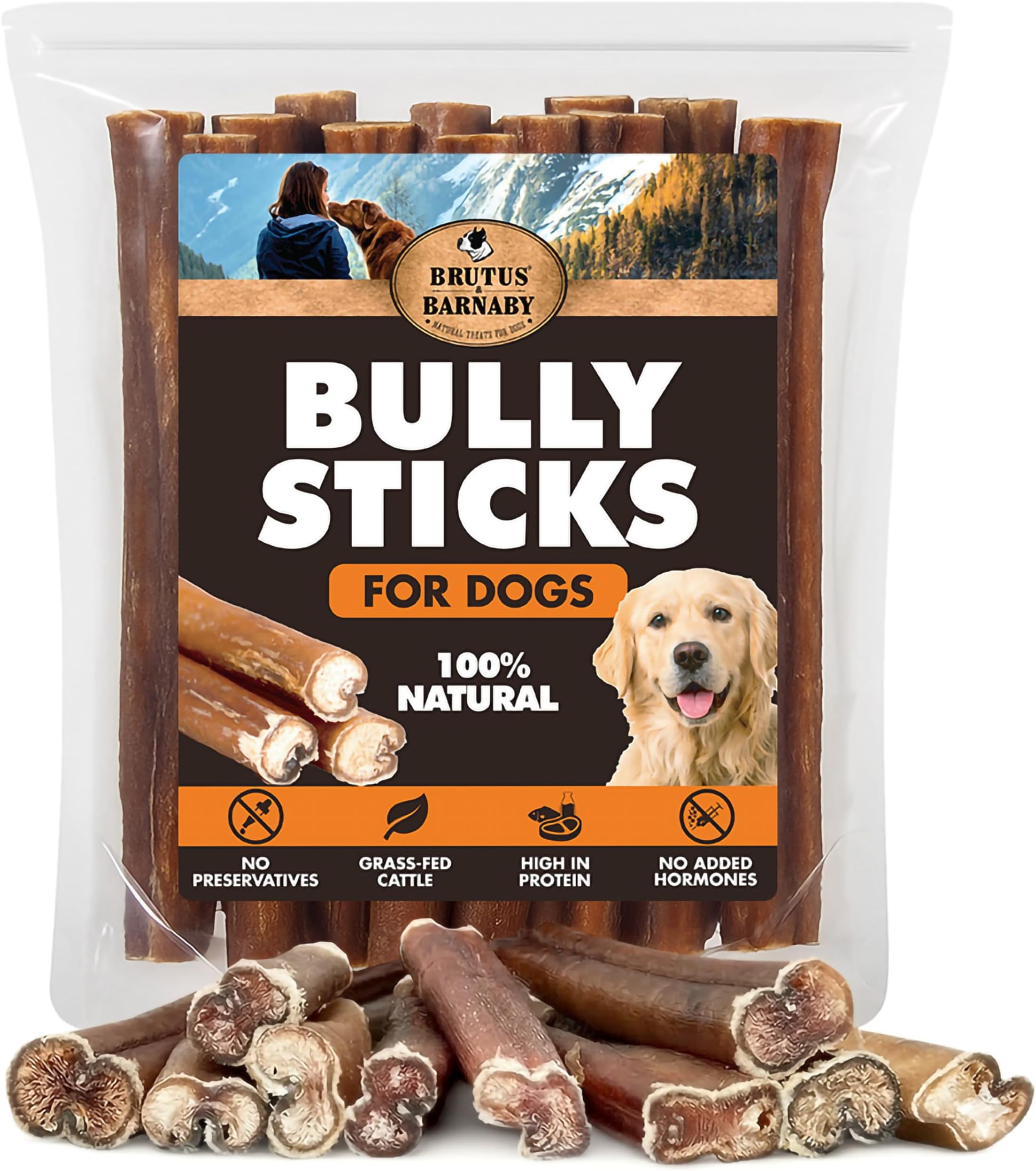 6 Inch Bully Sticks for Dogs (12 Count) – Thick Grass-Fed Beef Pizzle Sticks, Odor Free Natural Dog Chews, Rawhide Free, Long Lasting for Small, Medium & Large Aggressive Chewers