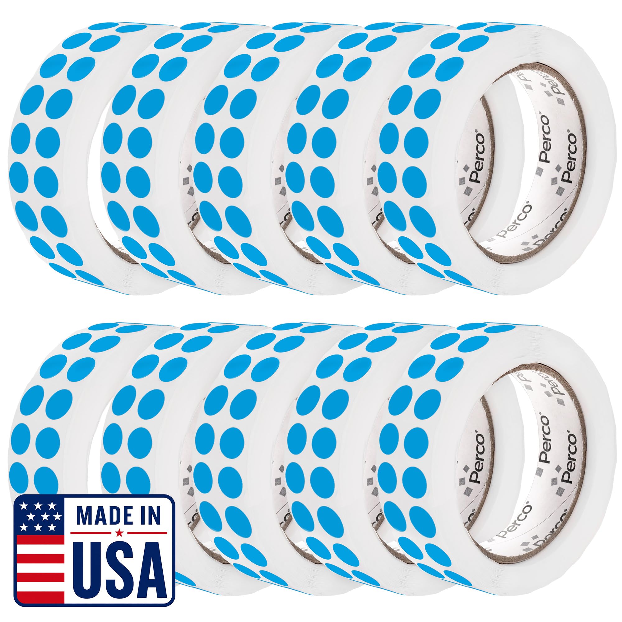 Perco Light Blue Perforated Round Circle Dot Sticker 1/2-Inch Labels — 10 Rolls, 30,000 Stickers - Baby Showers, Events for Info Labels, Soft Color Coding &amp; Organization, Strong Adhesive - Made in USA
