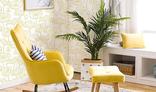Miniatura 4 de Fiula Papel tapiz de flores para despegar y pegar de 16.1 x 393 pulgadas, papel tapiz blanco y amarillo, papel de contacto de loto, papel tapiz