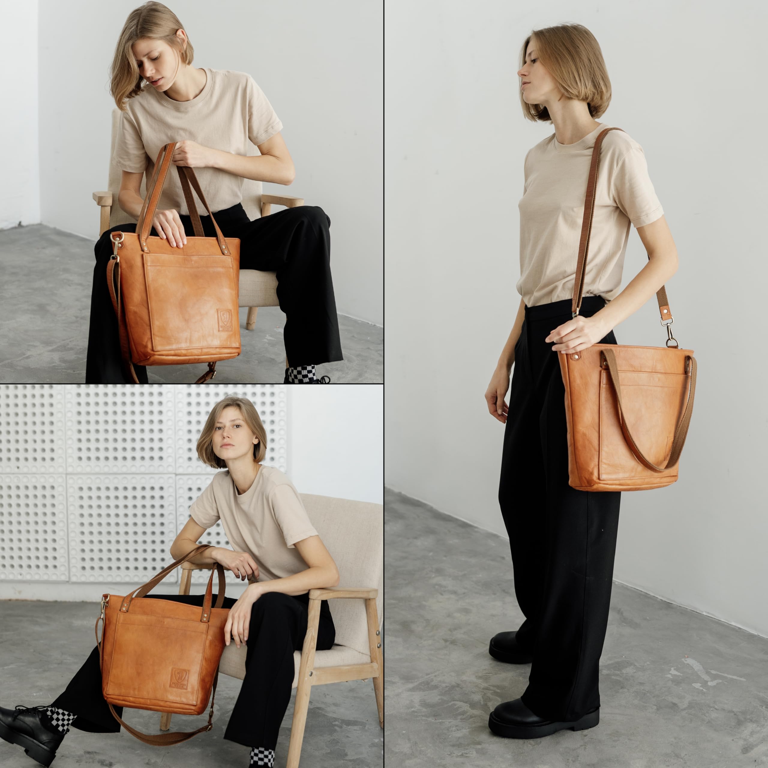 Berliner Bags Vintage Umhängetasche Verona, Große Schultertasche aus Leder mit YKK Reißverschluss, Shopper, Henkeltasche für Damen