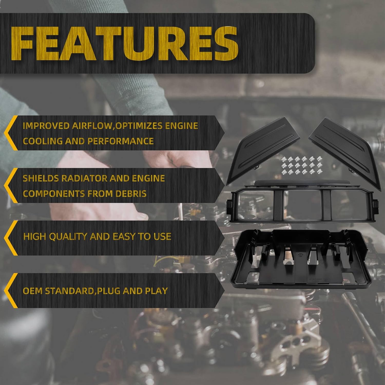 Dasbecan Front Bumper Grille Corner Panel Cover Front License Plate Bracket Compatible with Ford F150 2021 2022 2023 Replace ML3Z17B968BB ML3Z17B968BA ML3Z-17E810-AA ML3Z-17E811-A ML3Z-17A385-BB