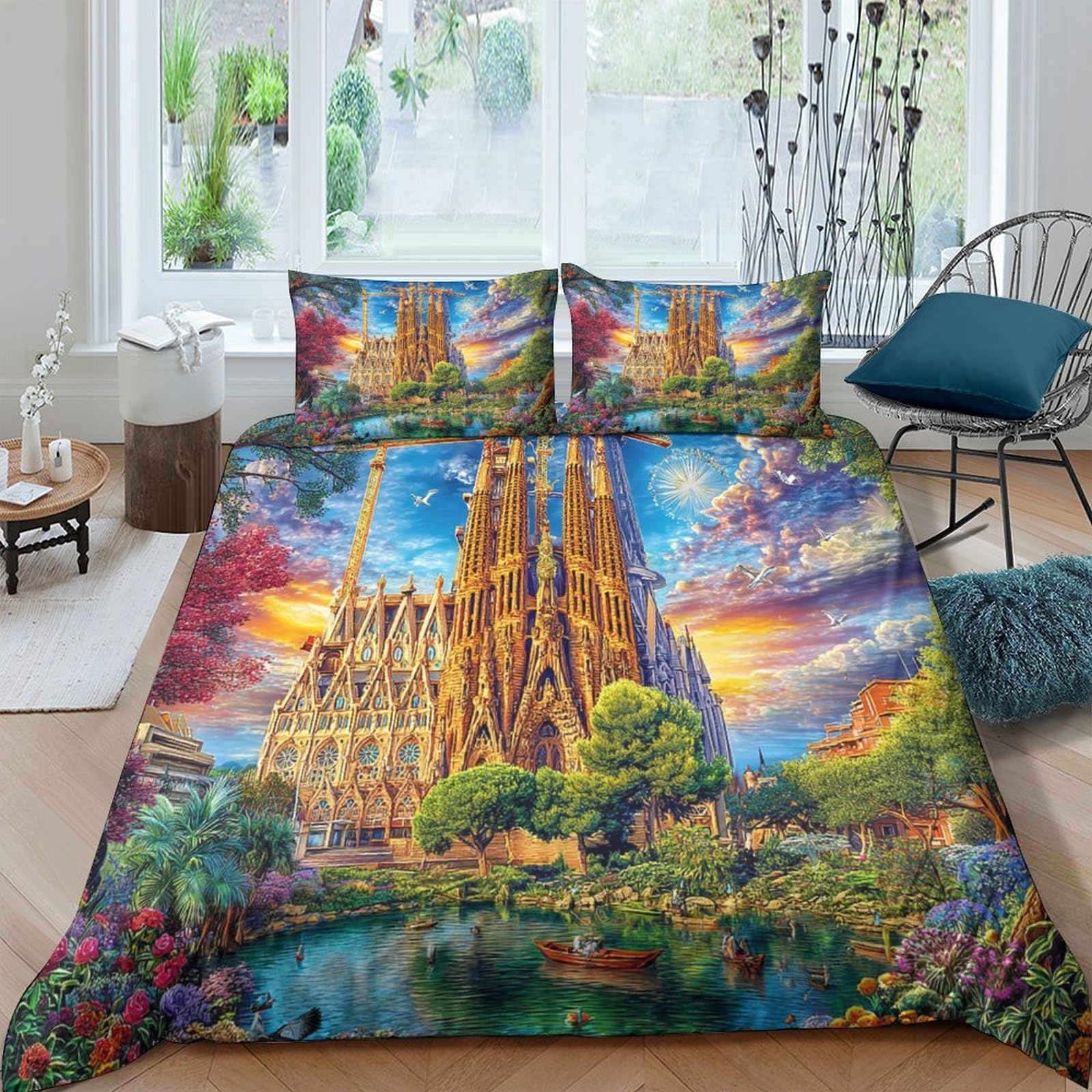 Housse de couette Sagrada Familia anti-transpiration en microfibre douce 260x220cm