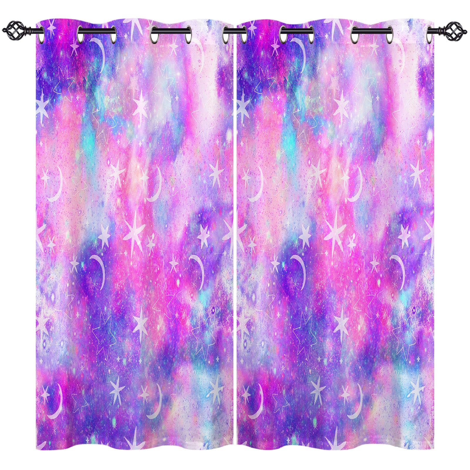 ANHOPE Marble Galaxy Curtains Eyelet Ring Top Soft Thermal Insulated Blackout Curtains Space Nebula Moon Stars Print Pattern Decorative Window Drapes for Bedroom Living Room 46 x 63 Inch 2 Panels โ image 1