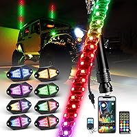 Vista 1 de 2 luces LED de látigo de 3 pies y 8 vainas de 210 grados de luces de roca de gran angular con aplicación y control remoto, modo de música