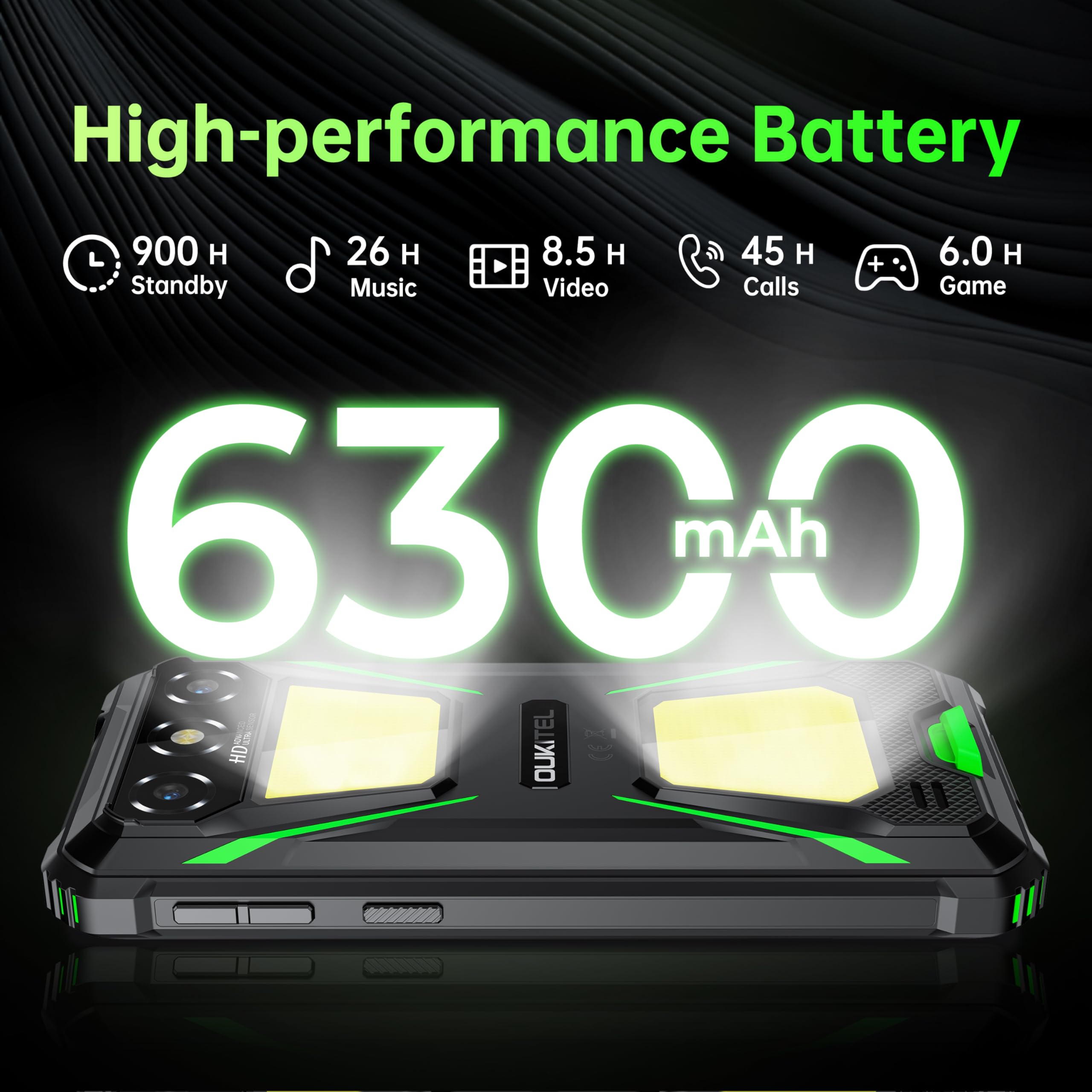 OUKITEL G5 Rugged Smartphone Unlocked - 16GB+64GB (1TB TF) Rugged Android Phone with Camping Light, 6300mAh Battery, 6.0" HD Screen Cell Phone, 13MP Main Camera, Face ID/GPS, Supports T-Mobile, Black