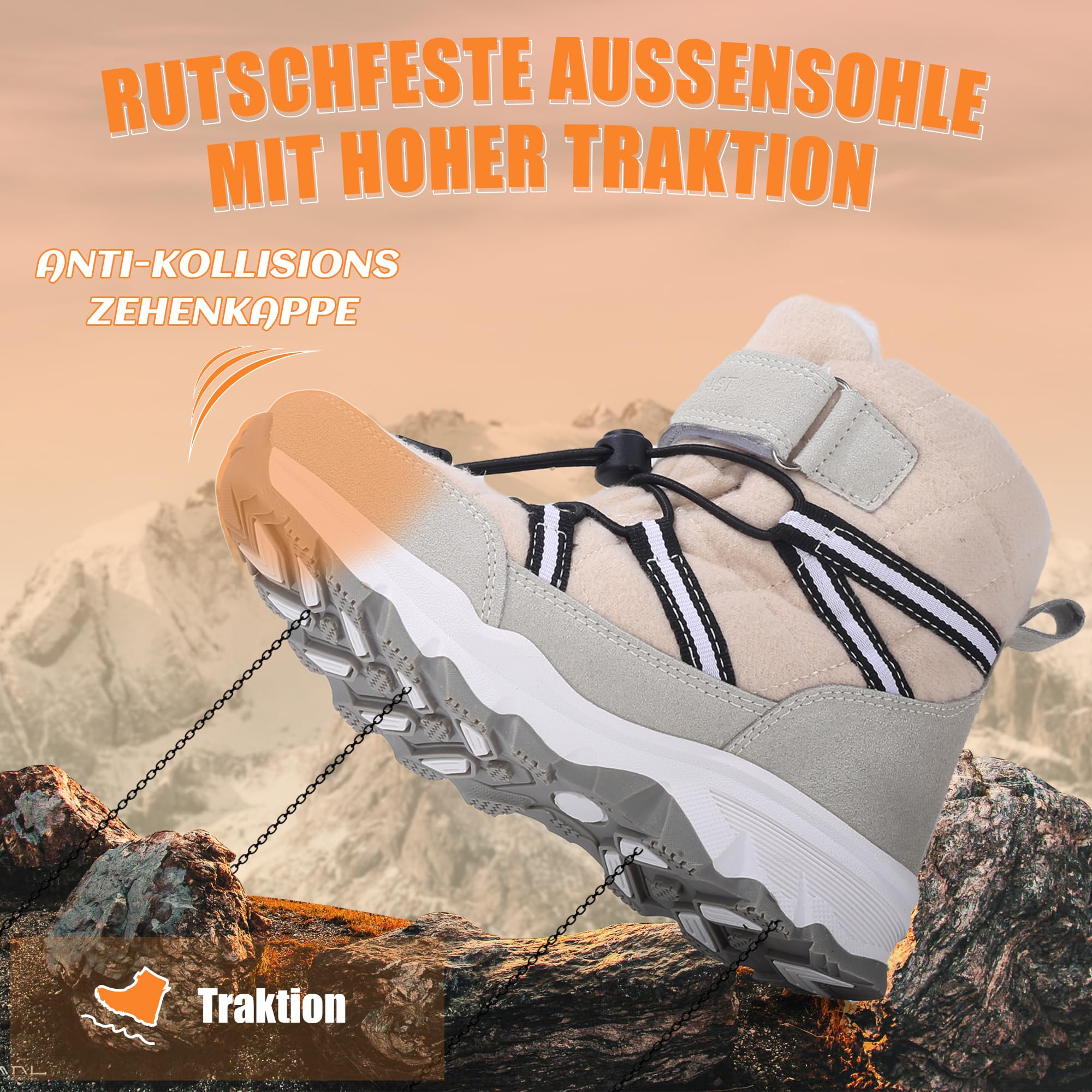 visionreast Winterstiefel Mädchen Winterschuhe Kinder Junge Wanderschuhe mit Wollfutter Schneestiefel Baumwollschuhe Outdoor Rutschfest Boots