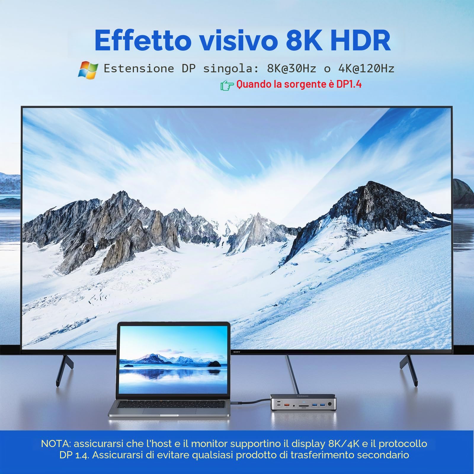 Docking Station USB C con alimentatore da 65 W 15 in 1 docking Station USB C DP&Dual HDMI Single 8K Triple 4K 30Hz Display per DP1.4 10Gbps USB 3.1&2 USB C, 2 USB3.0, USB2.0, RJ45, 100 W PD, SD/TF,