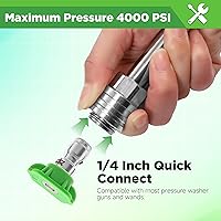 Vista 5 de Pressure Washer Tips, 25 Degree Green Power Washer Nozzle Tips 7 Pack, 1/4 Inch Quick Connector, 4000 PSI, Ball Valve Pressure Washer, 3/8" Quick