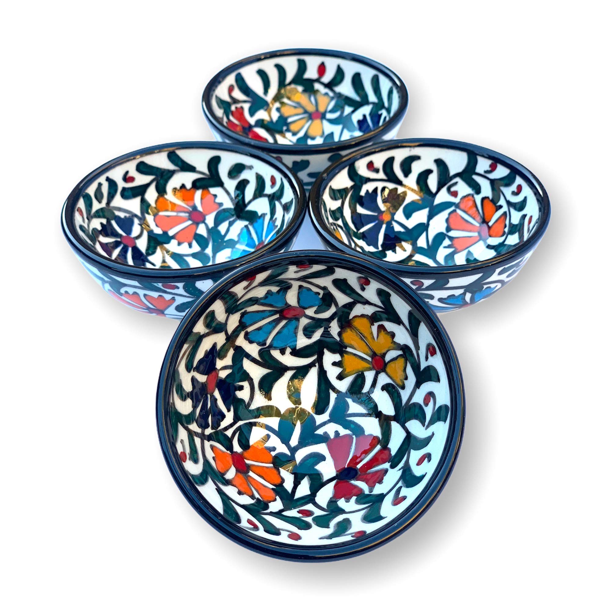 La Luna 8 Cm Small Ceramic Bowls Set of 4 for Snack,Tapas, Dessert, Nuts, Olive, Soy Sauce for Use or Decorative (Colourful Clove)