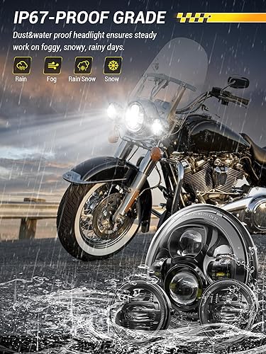 Miniatura 6 de Faro delantero LED de 7 pulgadas para motocicleta, kit de luz antiniebla de 4.5 pulgadas con anillo, para motos de turismo Street Glide Road King
