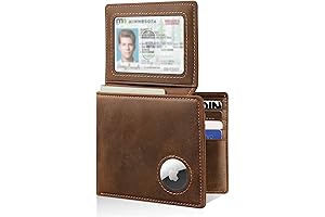 Men's Bifold Leather Wallet with AirTag Holder, RFID Blocking