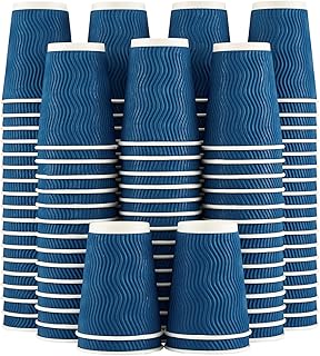 12 oz Paper Coffee Cups - 120 Pack, Insulated Corrugated Disposable Cups 12 oz, Kraft Ripple Wall Cups for Hot Beverage or Cold Drinks (Navy)