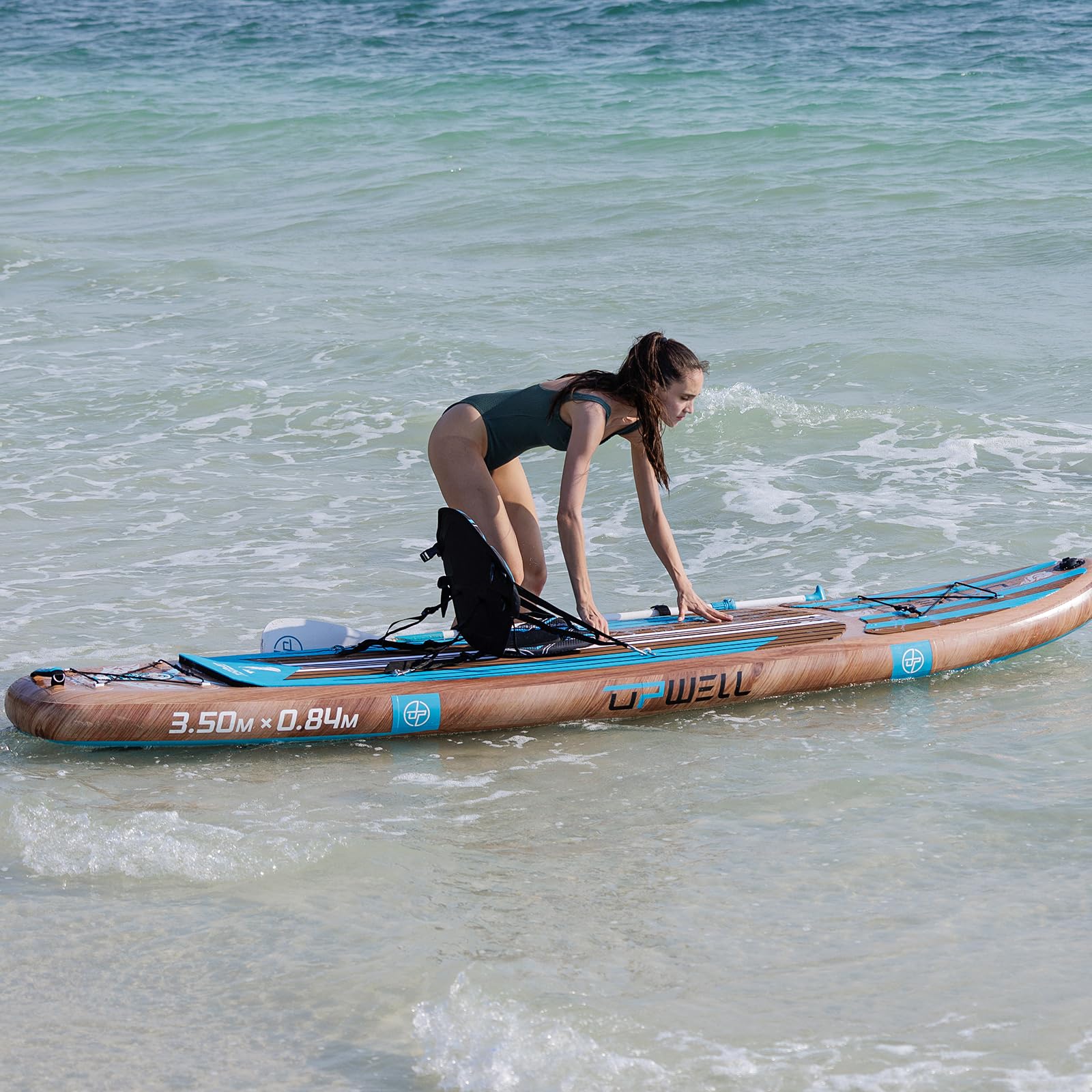 UPWELL Kajaksitz mit Aufbewahrungstasche, Paddle Board Sitz mit Rückenstütze für Kajak, Kanu, Sup Kajak Zubehör, Blue Line