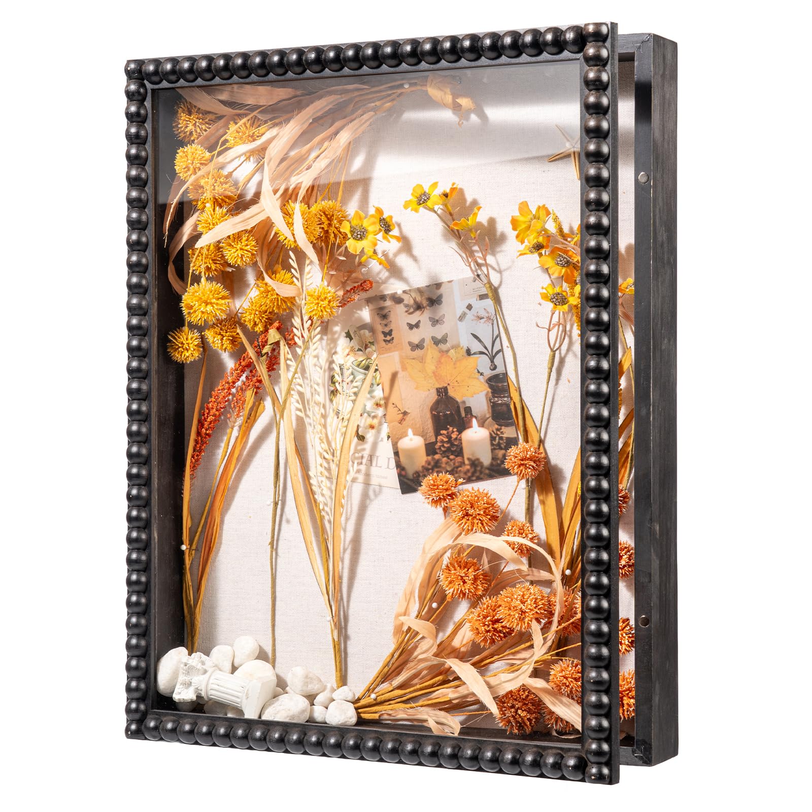 Shadow Box Rahmen 16 x 20 - 5,1 cm tiefer Holz- und Glasvitrine mit einzigartiger Perlentür, tiefe Erinnerungsbox für Fotos, Erinnerungsstücke, Sammlungen, Auszeichnungen, Tickets