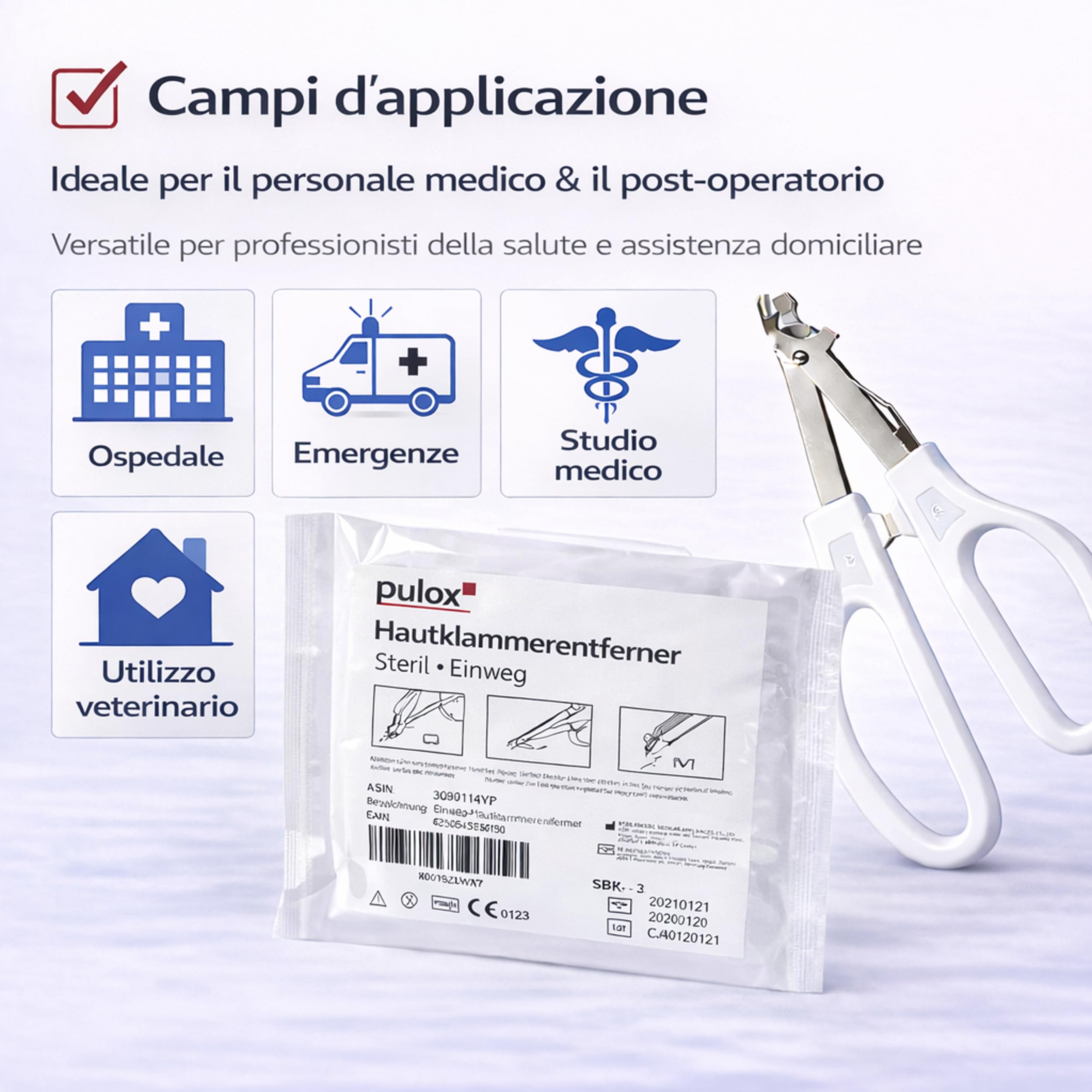 Pulox Cucitrice cutanea sterile monouso + Pinza Rimuovi Punti strumento pinzatrice (set), 35 graffette