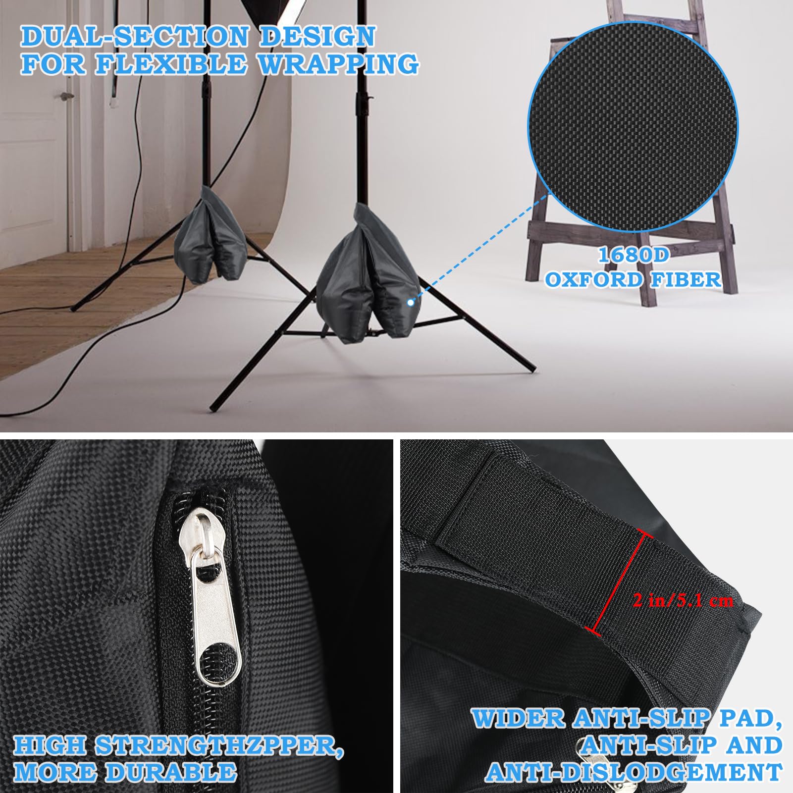 54,4 kg Sandsäcke 2er Set Heavy Duty 1680D Oxford Reißverschluss mit Nylongriff - Studio Video Bühne Film Requisiten Sandsack für Fotografie, Lichtständer, Galgenarme, Stative