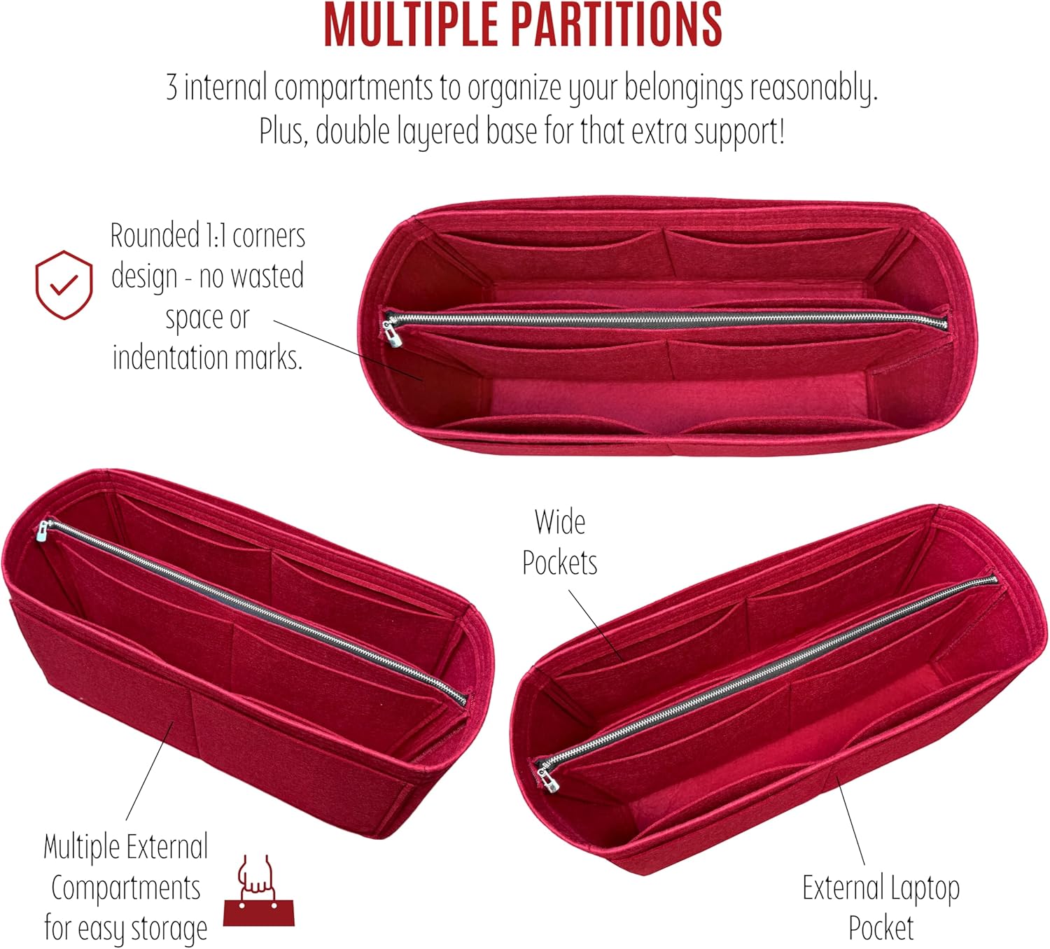 Divitize Premium Purse Organizer compatible with LV Multipass Bag Organizer — Handmade Perfect Fit, Durable Quality Felt, Full Coverage, No Bulky, +24 Shades (Brown, for Multipass)