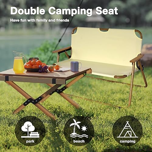 Miniatura 6 de Fadidio Sofá biplaza de patio para 2 personas de 45 pulgadas, para exteriores, plegable, para campamento, silla doble, silla plegable con