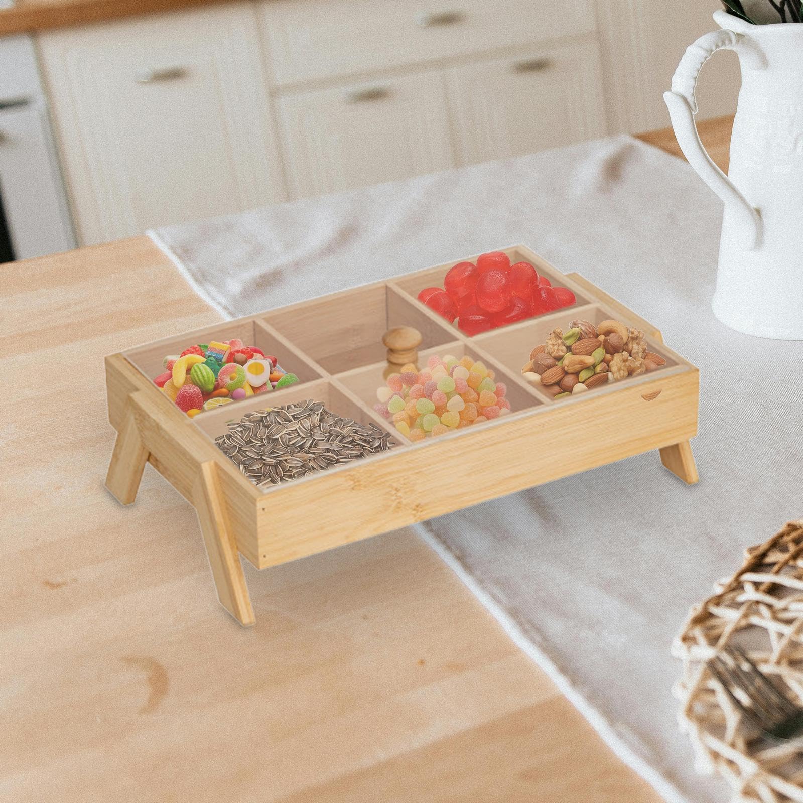 Plateau de service – Plateau alimentaire polyvalent pour collations, desserts, fruits, légumes – Design à 6 sections – Parfait pour le salon et les fêtes