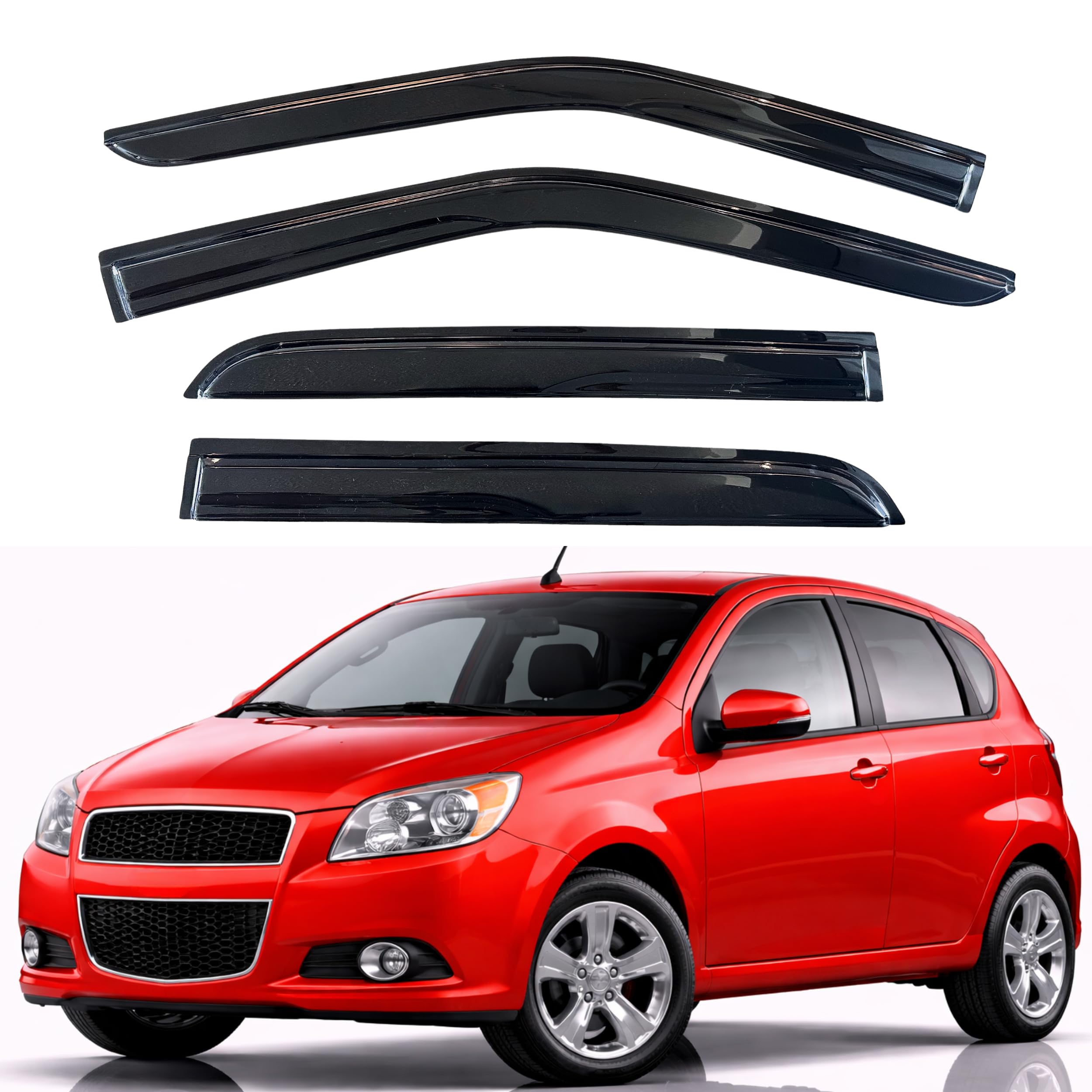 KPY Rain Guards Fit for 2007-2011 Chevrolet Aveo Hatchback, Out-Channel Window Visors Vent Wind Deflectors 4PC, Car Accessories for 07-11 Chevy Aveo Hatchback (Excludes Sedan)