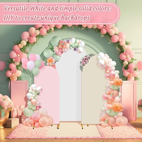 Miniatura 4 de Buryeah Juego de 3 fundas de arco de fondo elástico de 6 pies, 5 pies, 4 pies, de elastano, ajustada, cubierta de arco de 2 caras, cubierta de arco