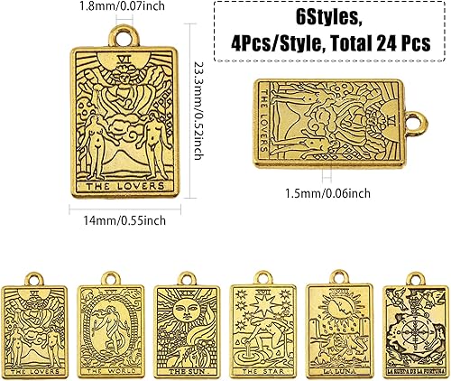 Miniatura 2 de CHGCRAFT 24 dijes de cartas de tarot de 6 estilos rectangulares de aleación de zinc para manualidades, pulseras, aretes, collares, joyería