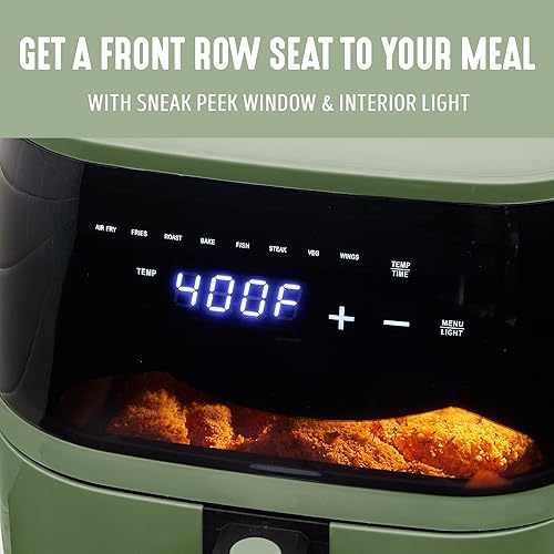 Miniatura 7 de GreenLife Horno freidora de aire eléctrico compacto, 5.3 cuartos, cajón antiadherente de cerámica sin PFAS, 8 funciones de pantalla digital de un