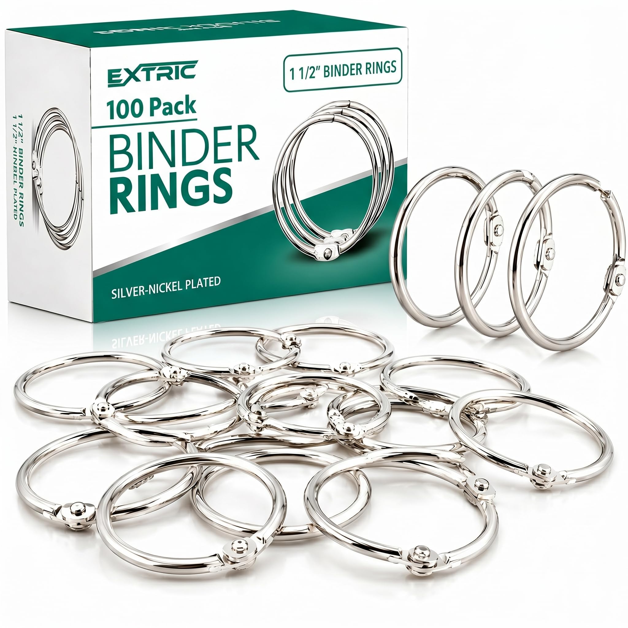 EXTRIC Binder Rings 1.5 in Metal Book Rings 100 PK Loose Leaf Paper Ring