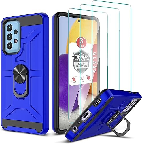 Funda para Samsung Galaxy A52S, Galaxy A52 4G5G con protector de pantalla de vidrio templado 3X, soporte de anillo integrado y soporte magnético