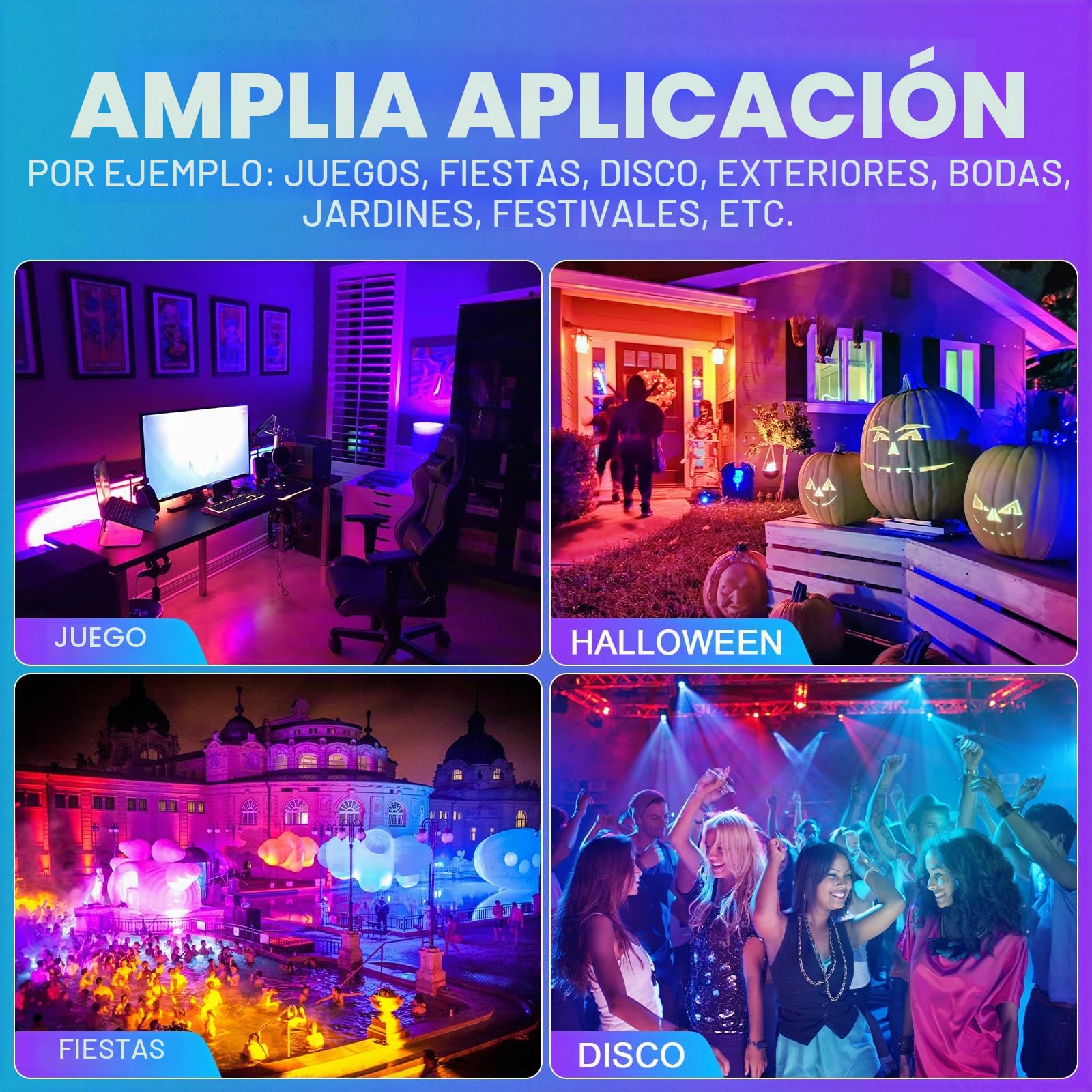 RIGIDON 2 x Foco LED Exterior RGB, 200W 20000LM foco inteligente LED con APP control, Proyector LED Cambio de Color Impermeable IP66 Luz de Inundación con Enchufe para Fiesta, Terraza, Jardin
