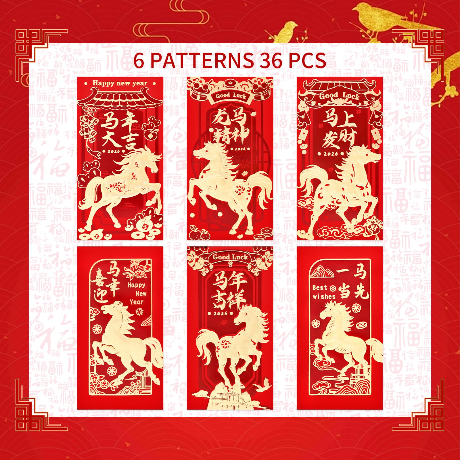 Lucky Money Packets 36Pcs Chinese New Year Red Envelopes 2026 - Year Of ...