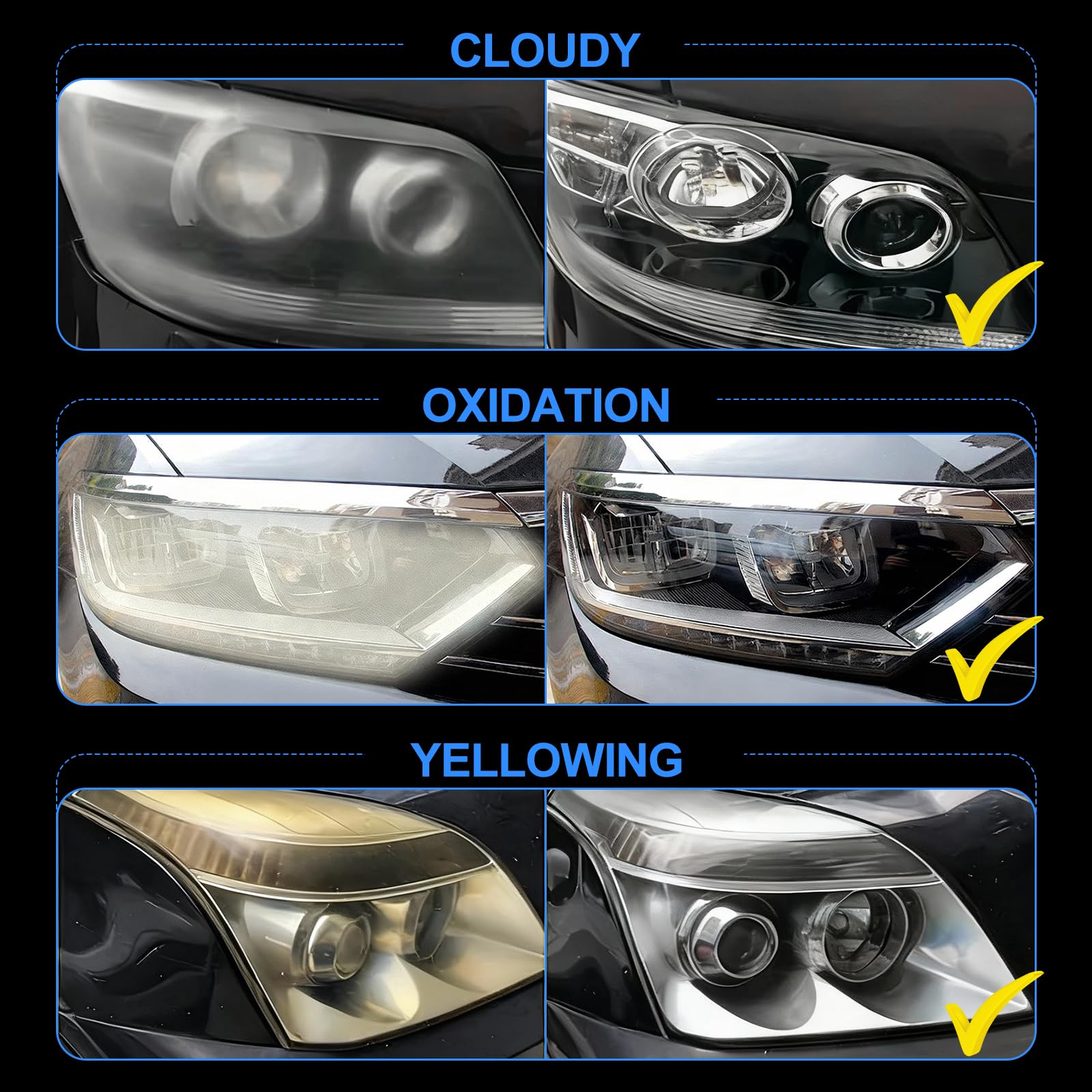 Advanced Car Headlight Restoration Kit: Erase Yellowing & Oxidation Restores Clarity with Long-Lasting UV & Ceramic Shield - Covers 4-5 Vehicle Headlight Treatments - 4