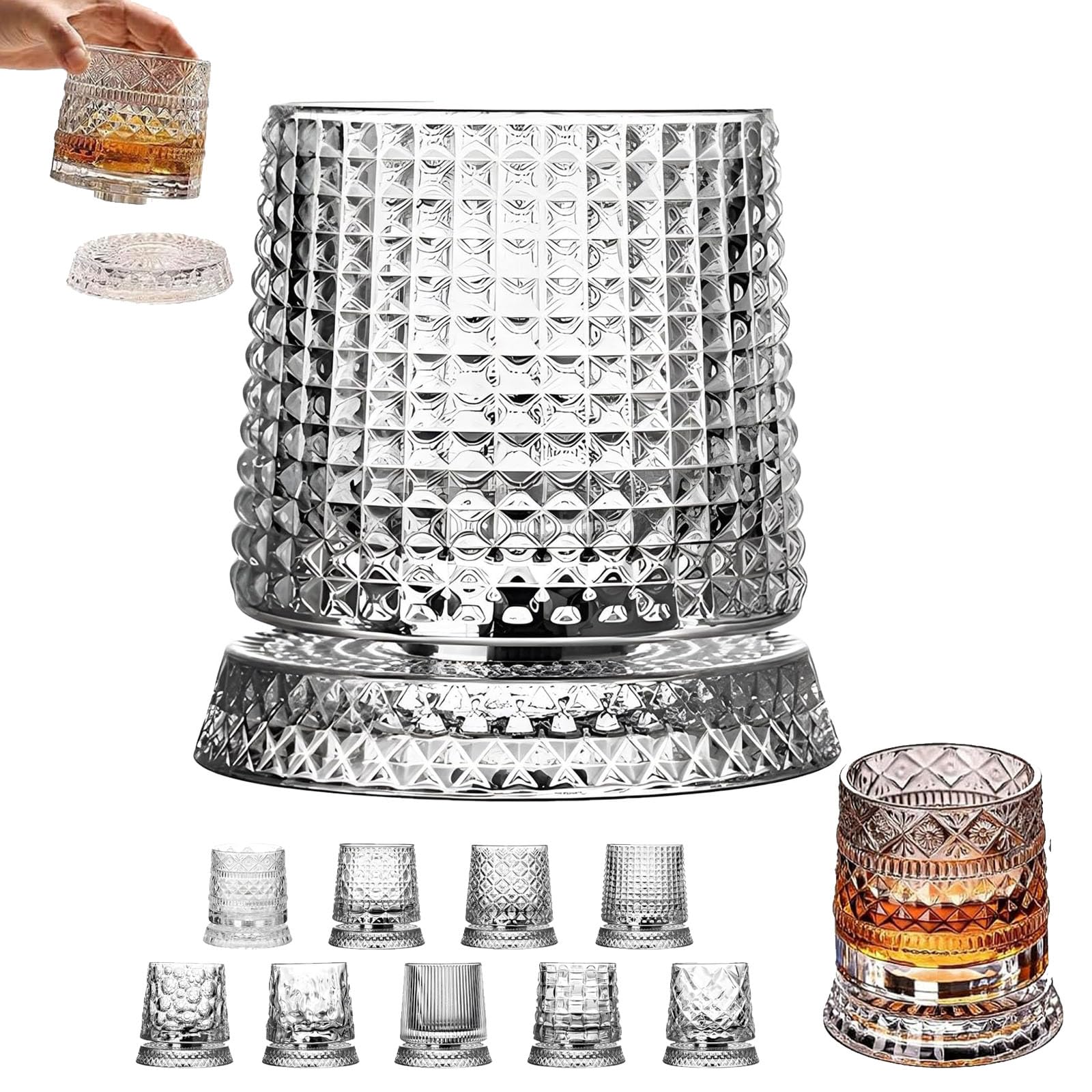 360 Degree Rotating Whiskey Glass, Rotating Crystal Whiskey Tumbler Glass for Bourbon and Cocktails, Spinning Whiskey Glasses for Bar,Home & Gifting (Style-D)