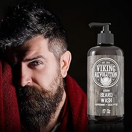 Beard Wash Shampoo w/Argan & Jojoba Oils - Softens & Strengthens - Natural Peppermint and Eucalyptus Scent - Beard Shampoo w/Beard Oil (17 oz Shampoo)