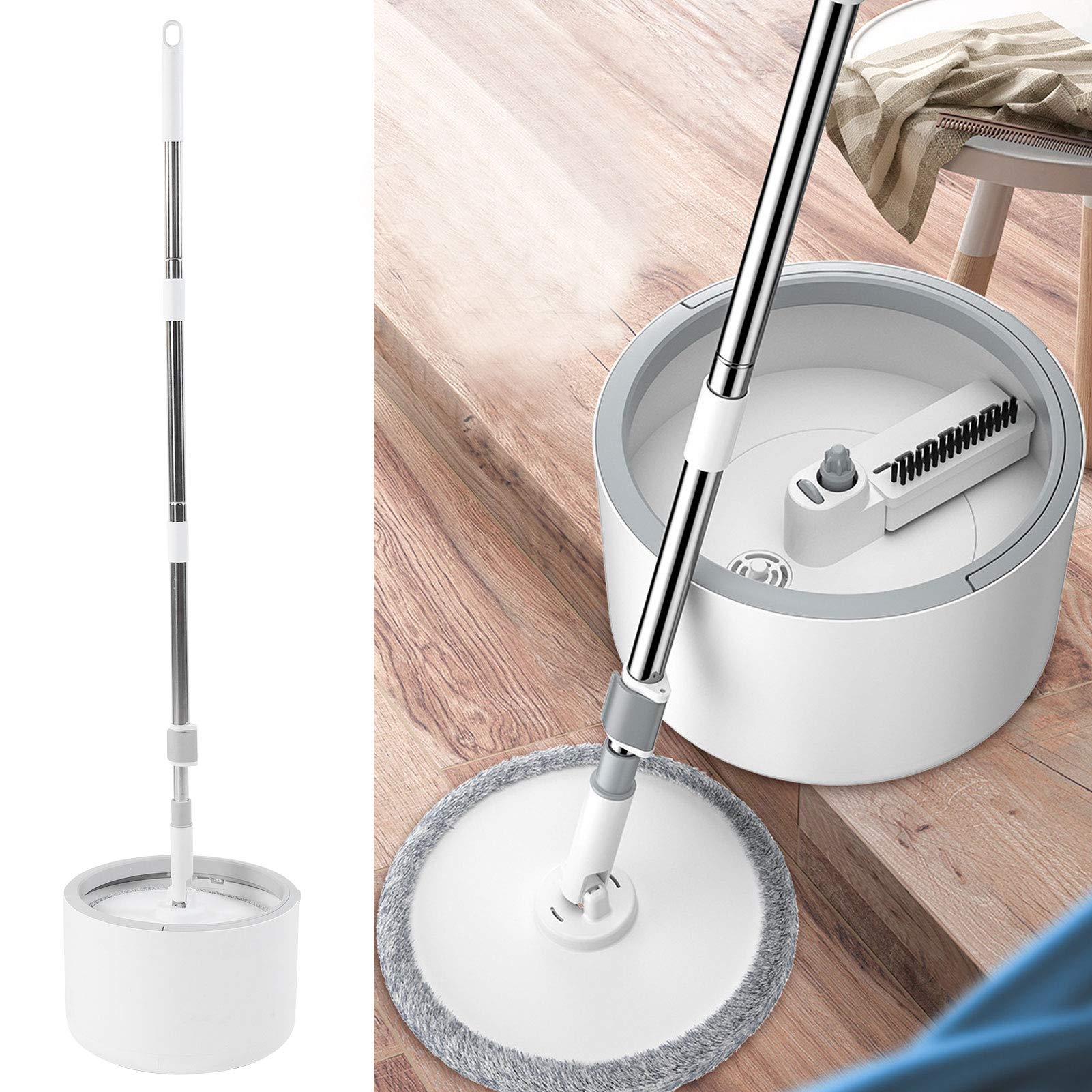 Fregona giratoria Universal para Lavado de Manos con Cubo, Herramienta de Limpieza de Pisos para el hogar, Mango de Acero Inoxidable, Cabezal de paño de Microfibra para Limp