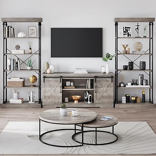 Miniatura 4 de IDEALHOUSE Estantería industrial de madera con 6 niveles de almacenamiento, estante abierto con marco de metal, estantes rústicos altos, estante