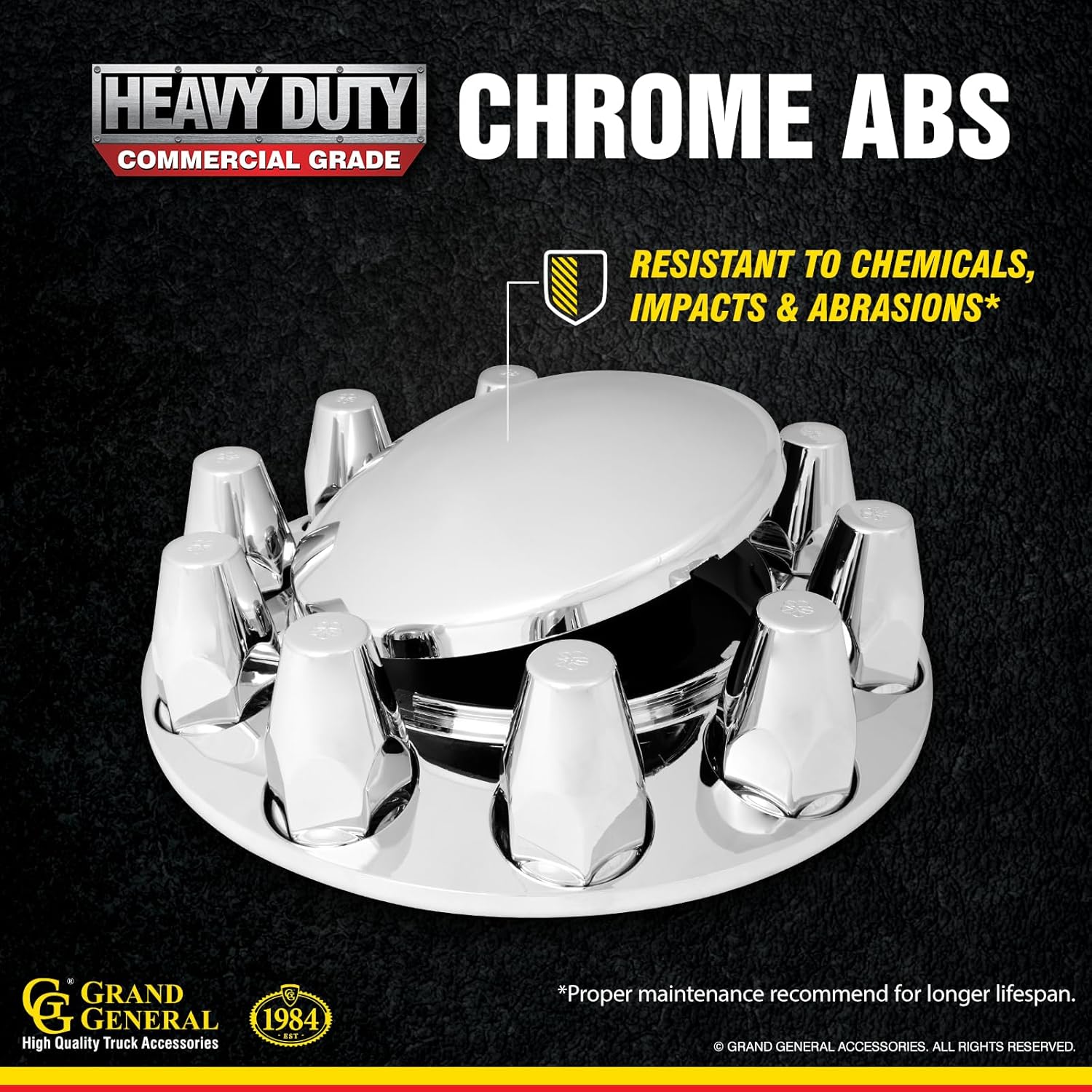 Grand General 40134 Chrome ABS Front Axle Cover with 33mm Screw-In Nut Cover