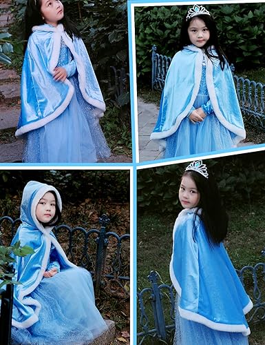 Miniatura 2 de Disfraz de princesa con capucha y capa de piel para niñas de 2 a 12 años Azul, Rosa, Morado, Rojo, Amarillo