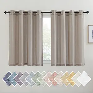 NICETOWN Semi Sheer Linen Curtains 45 inch Long for Small Window, (Burlap) Grommet Linen Sheer Curtains Privacy with Light Filtering Drapes for Cafe/Kitchen, 2 Panels, W52 x L45