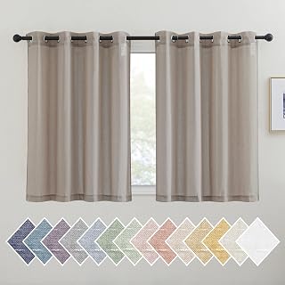 NICETOWN Semi Sheer Linen Curtains 45 inch Long for Small Window, (Burlap) Grommet Linen Sheer Curtains Privacy with Light Filtering Drapes for Cafe/Kitchen, 2 Panels, W52 x L45
